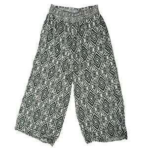 Patrons of Peace 100% Rayon Pant Cream/Green Wide Leg Ikat Print  Sz XL